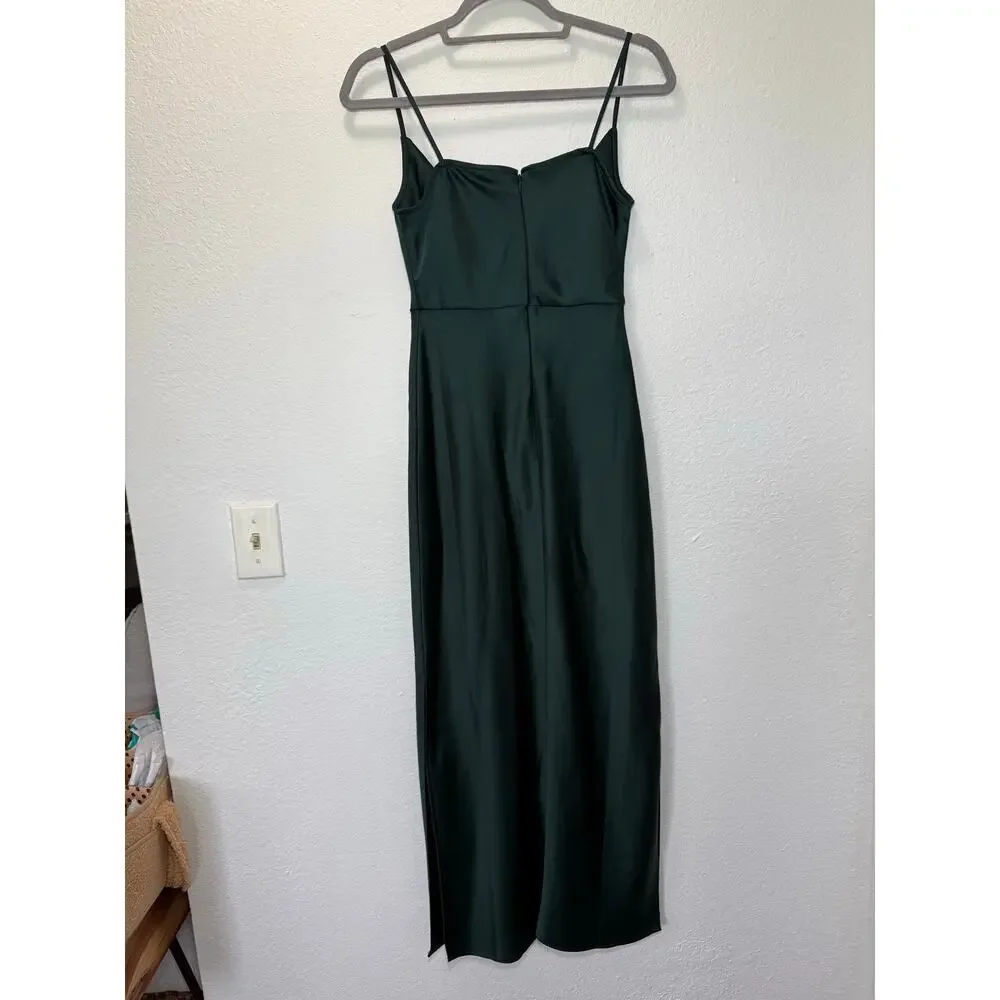 BHLDN Cali Satin Cowl Neck Midi Slip Dress NWT Green Sz 0 Wedding Guest Formal
